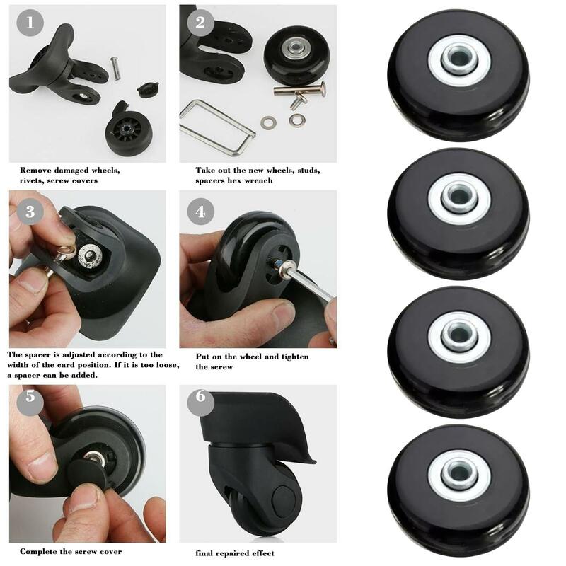 24/12Pcs Suitcase Parts Axles Dia 40mm/50mm/60mm Silent Travel Luggage Wheels Casters Repair Replacement Axles Repair Kit