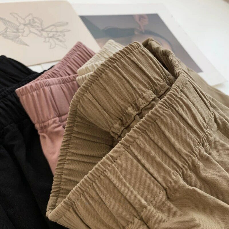 Шорты женские с эластичной завышенной талией, милые свободные повседневные однотонные универсальные удобные простые повседневные штаны в Корейском стиле для подростков, лето