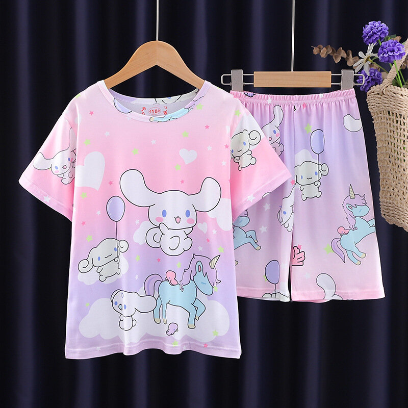 2024 Kawaii Anime Cinnamoroll Kuromi My Melody pigiama per bambini Summer Kids Milk Silk Sleepwear Girl Pijamas set Boy Homewear
