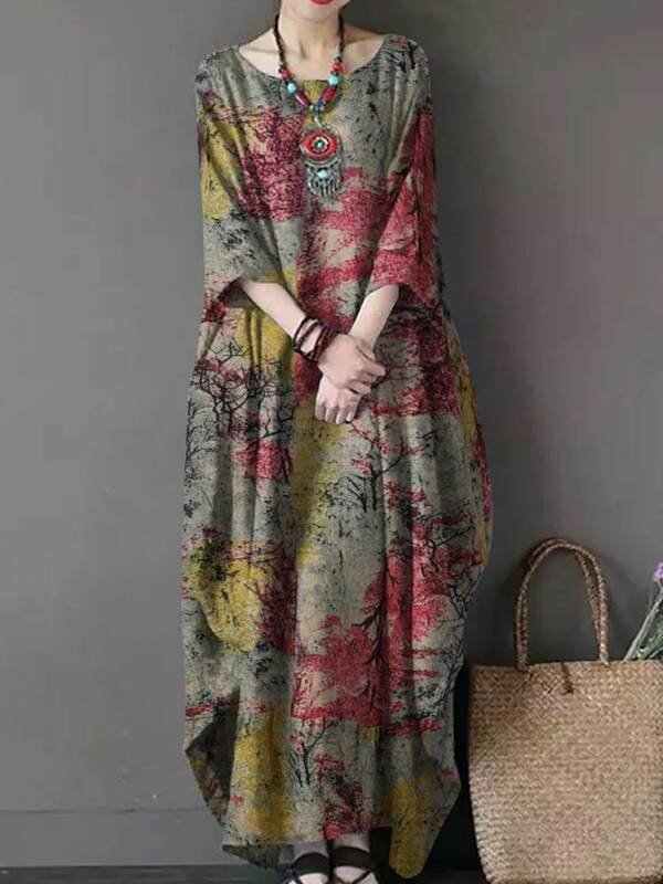 ZANZEA-Vestido largo de algodón con estampado Floral para mujer, Vestido de manga larga informal y elegante para otoño, 2023