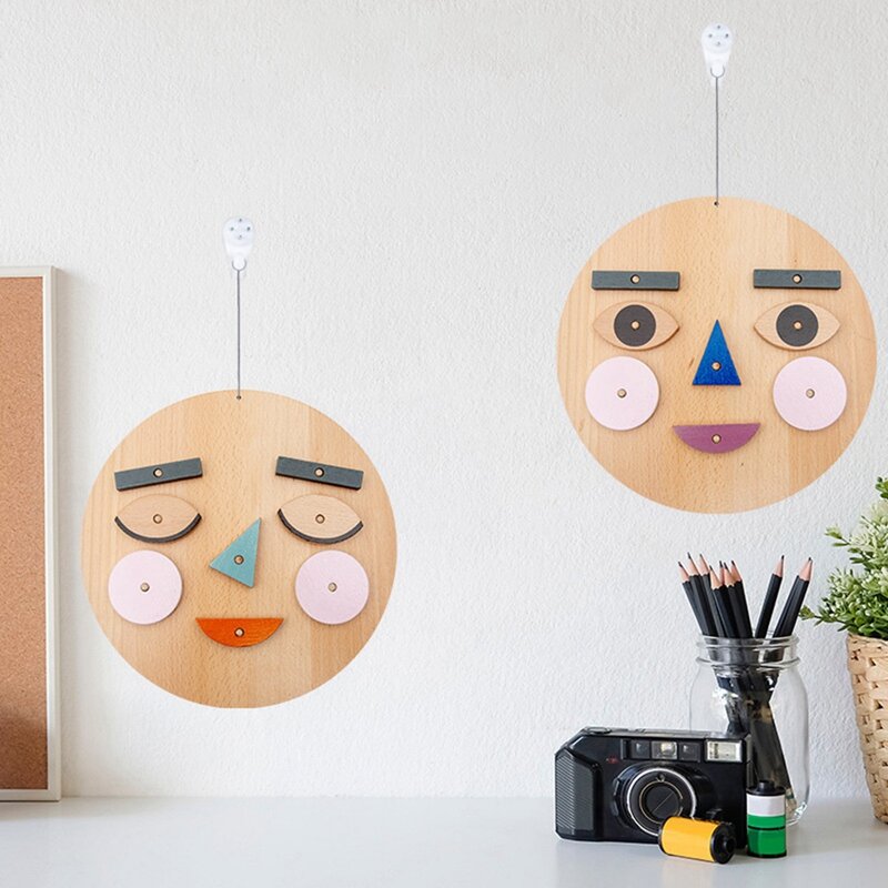 Mainan Emoticom Blockstoy kayu membuat emosi wajah untuk anak-anak 3 tahun dan ke atas
