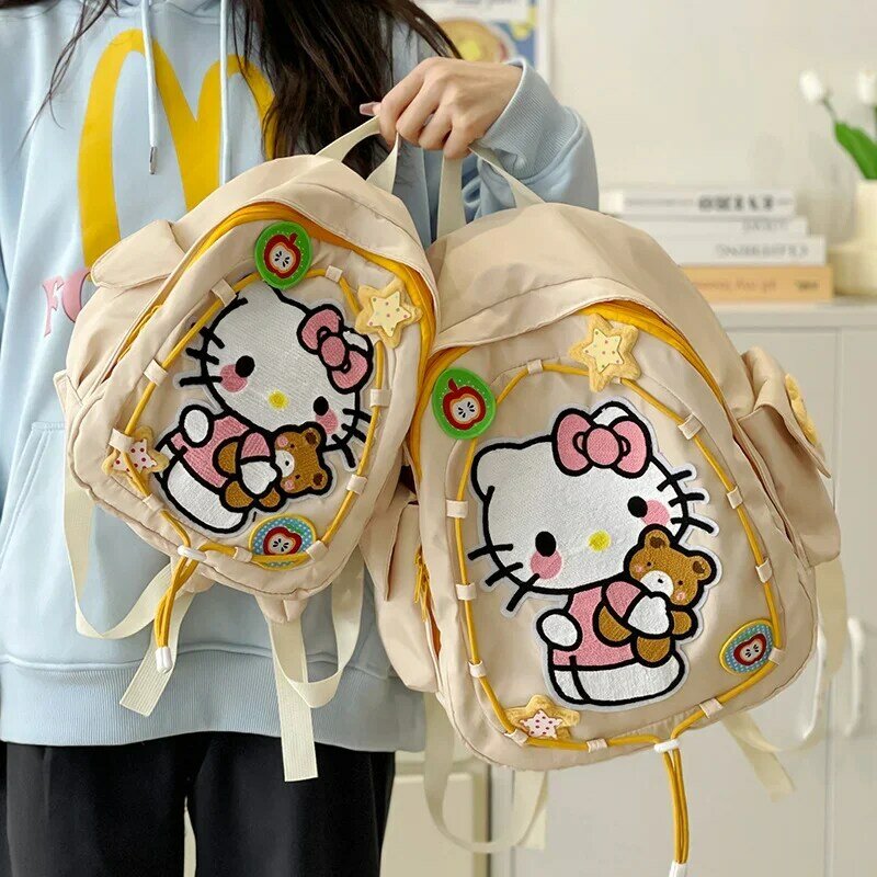 Sanrio Hello Kitty Student Schoolbag, mochila infantil fofa, leve e de grande capacidade, novo