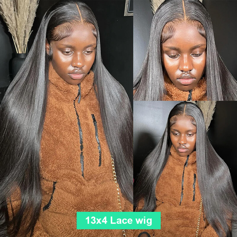 Brazylijska kość prosta 13x4 przezroczysta peruki typu Lace front 5x5 bezklejowa peruka ludzka gotowa do noszenia dla czarnych kobiet z włosami