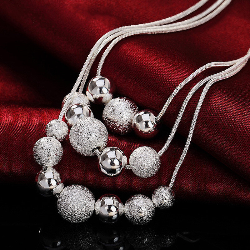 URBABY kalung liontin manik-manik beku 18 inci perak Sterling 925 untuk wanita Set perhiasan mode hadiah pernikahan