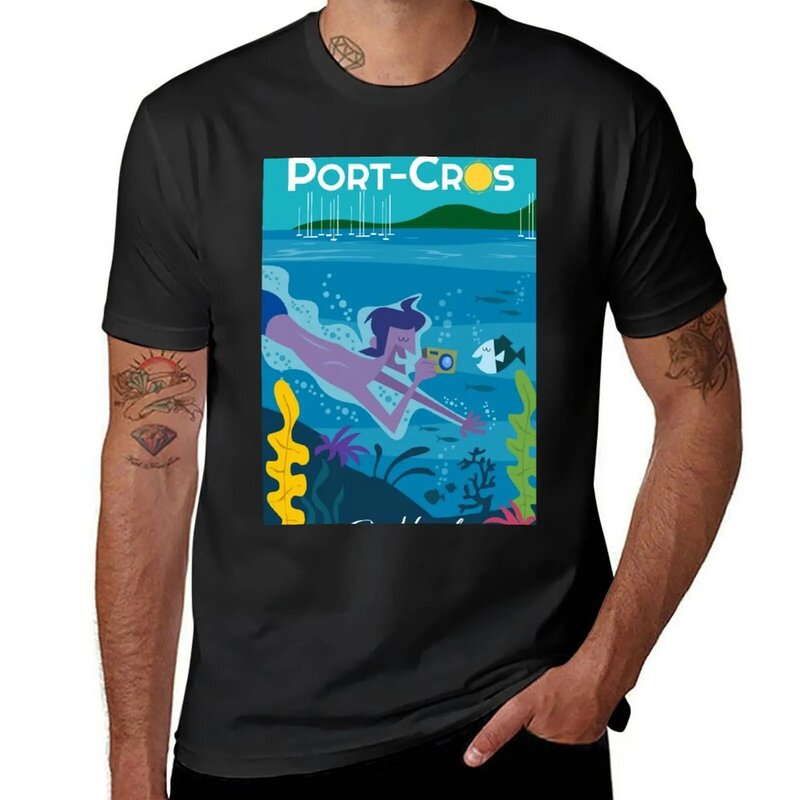 Port-Cros 포스터 티셔츠, 애니메이션 세관, 애니메이션 의류 상의, 남성용 맞춤 티셔츠