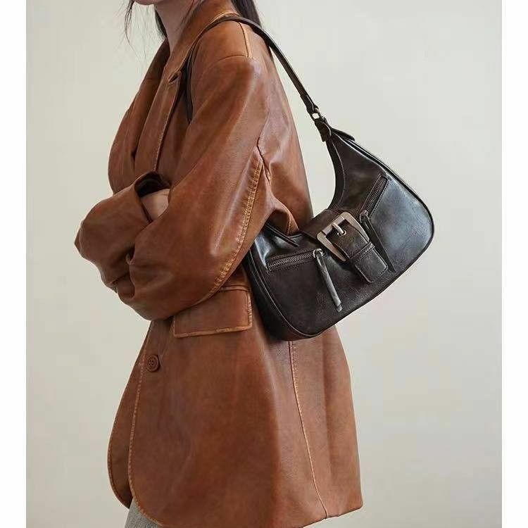 JIAERDI-Bolsas vintage marrons Hobos para mulheres, bolsa com zíper feminino, bolsas crossbody casuais, bolsa retrô, couro legal