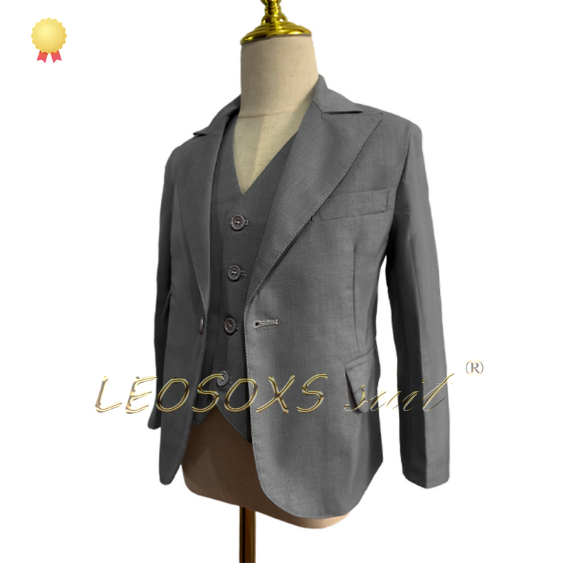 Handcrafted 3-Piece Boy's Gray Suit Set - Ideal for Weddings, Parties, and Special Occasions, Embrace Elegance. Customizable