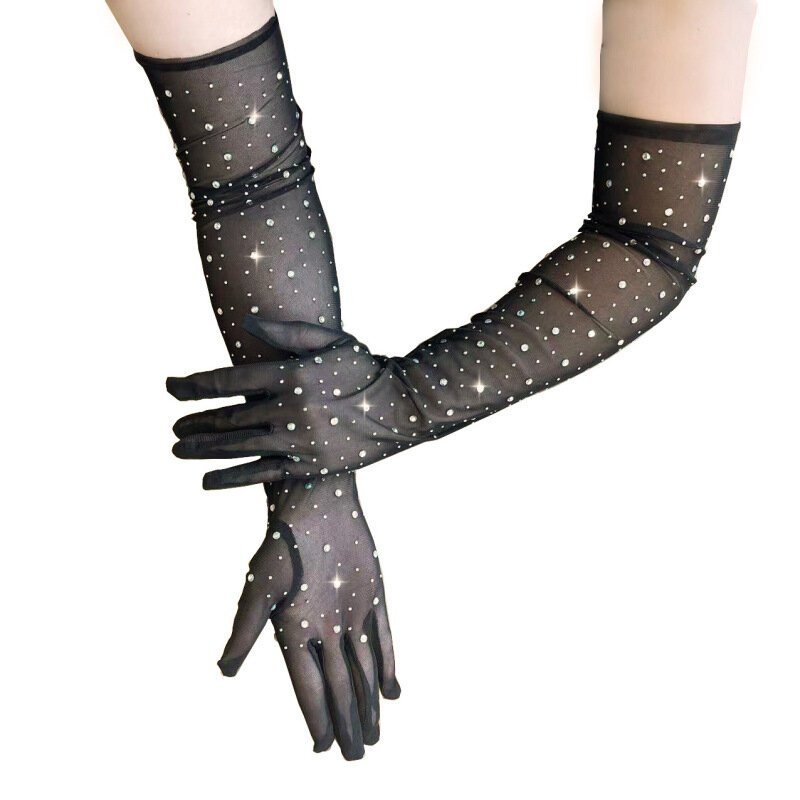 Сексуальные блестящие сверкающие тонкие эластичные кружевные Модные индивидуальные женские длинные сетчатые перчатки