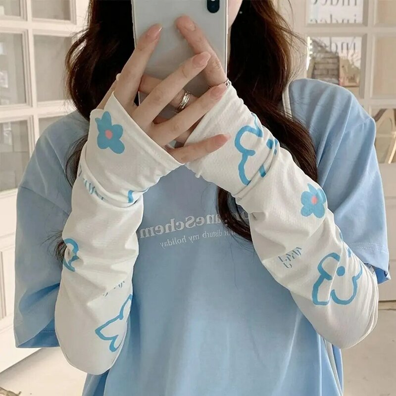 UV Protection Driving Long Sleeves For Women Sunscreen Flower Ice Silk Sleeve Cooling Sleeves Sun Protection Arm Sleeves