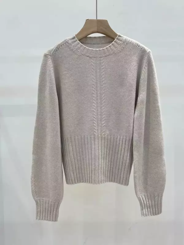 Женский однотонный кашемировый свитер, облегающий винтажный вязаный джемпер с круглым вырезом на осень и зиму 100%