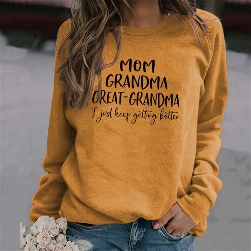 여성용 코튼 긴팔 티셔츠, MOM GRANDMA GREAT-GRANDMA 글자, 라지 사이즈, 가을 및 겨울 패션, 신상
