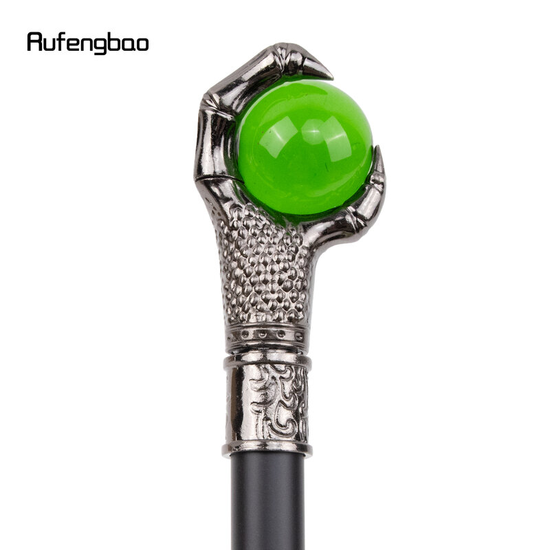 Dragon Claw Grasp Green Glass Ball Silver Single Joint Walking Stick Decorative Party Fashionable Cane Halloween Crosier 93cm