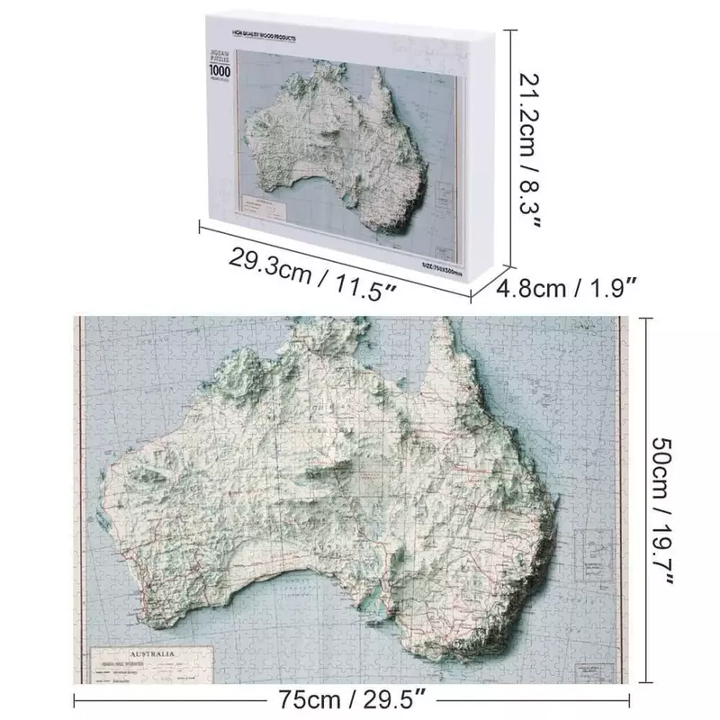 1959 австралийская рельефная карта 3D, картинка-головоломка с цифрами для детей