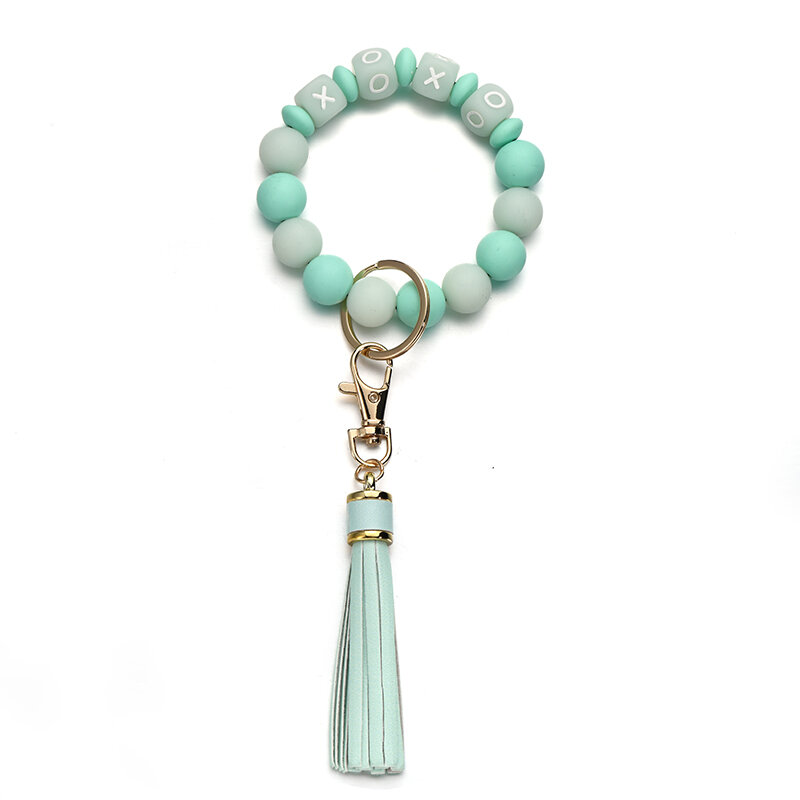 Colorful Silicone Beads Keychain Keyring For Women Letter Beaded Bracelet Keychain Tassels Pendant Jewelry Accessories