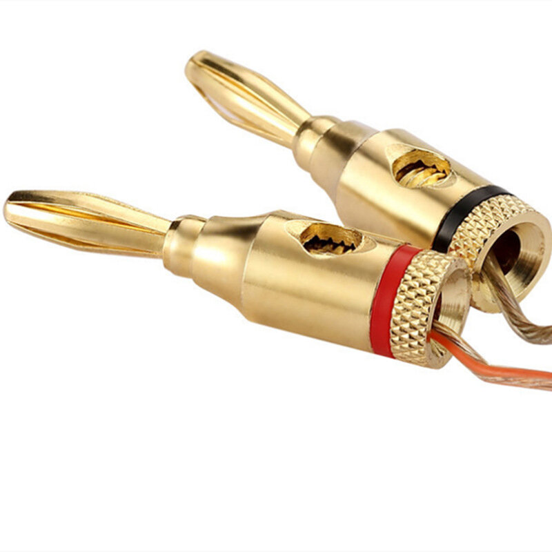 Banana Plug banhado a ouro, cabo musical, conector de áudio, adaptador, conectores de pinos, 2pcs, 4mm