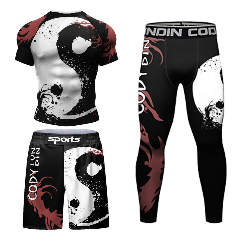 Cody Men Martial Art Wear Compression Jiu jitsu gi Rashgard MMA Shorts Sportsuit Boxing Shirt Training kit Bjj Rash Guard Suit