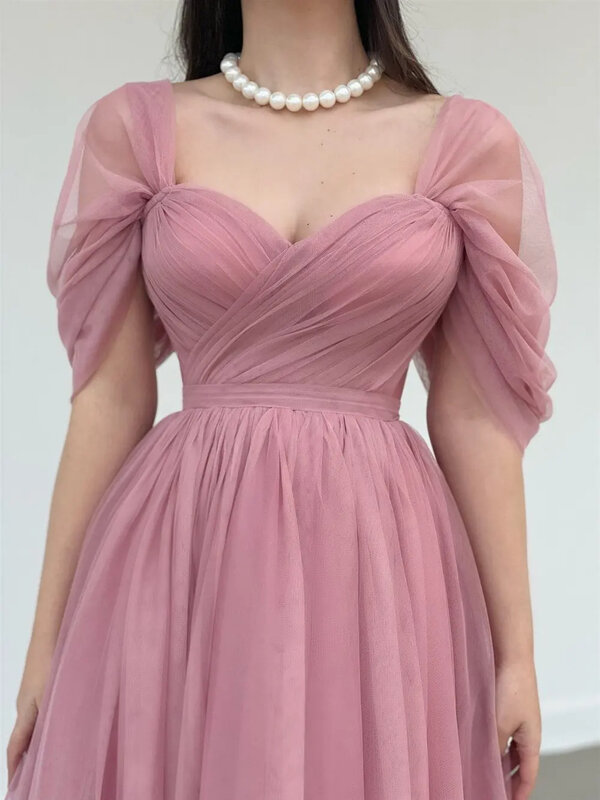 Staubige rosa von der Schulter falte Schatz Chiffon eine Linie Ballkleider maßge schneiderte formale Braut gewachsen 2024 Heimkehr tragen