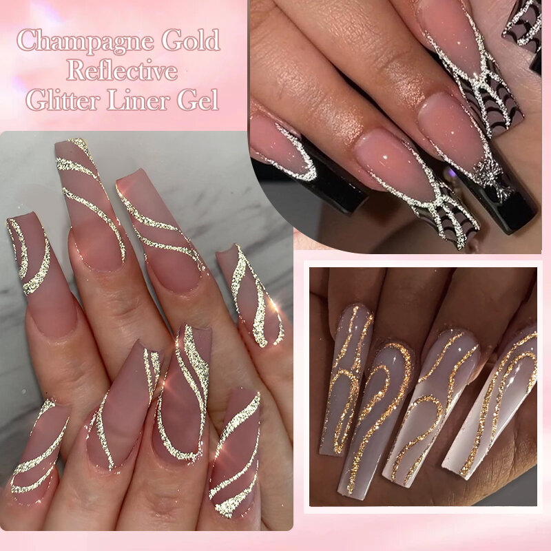 LILYCUTE 5ML Champagne Gold Reflective Glitter Liner Gel smalto per unghie Bright Sparkling French Semi Permanent Nail Painting Gel UV