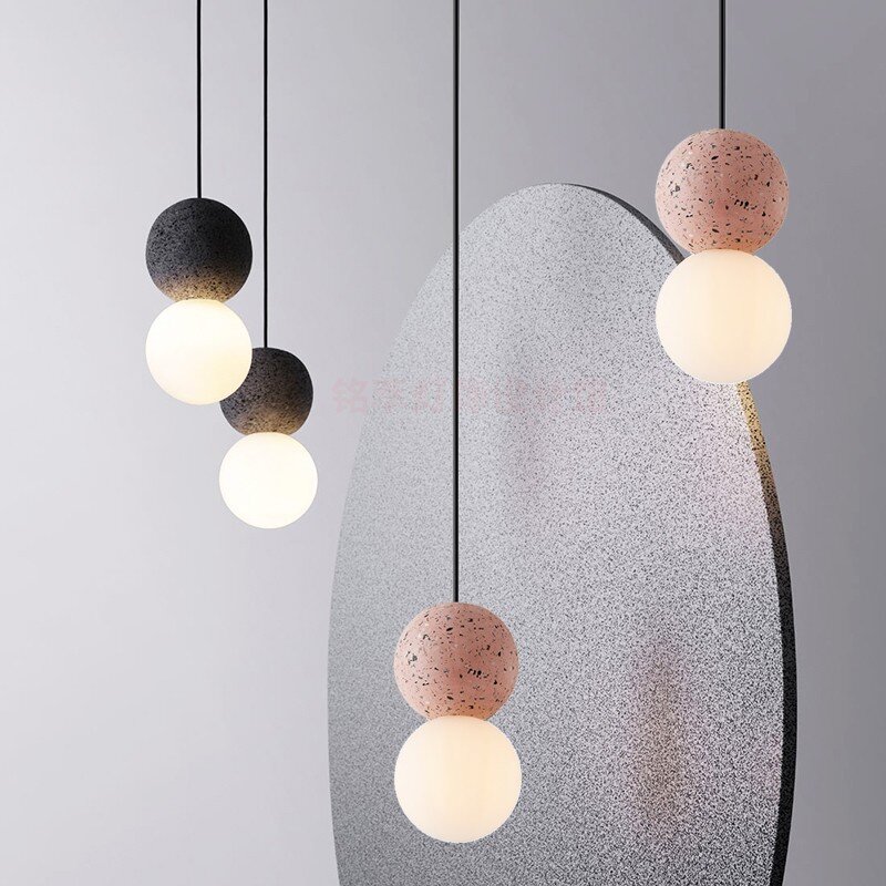 Modern Stone Glass Ball Pendant Lamp for Dining Living Bedroom Kids Room Indoor Led Decor Hanging Suspension Lighting Fixture