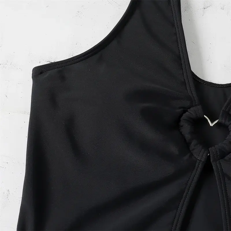 Conjunto de tanga biquíni preto para mulheres, saia de fenda alta, tankini, maiô coração, roupa de praia de 3 peças