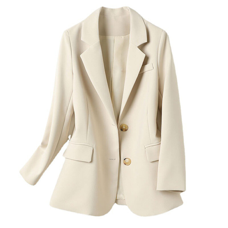 Blazer elegante de Color liso para mujer, chaqueta informal holgada Simple a la moda, traje de abrigo con cuello en V para oficina, primavera y otoño, 2022
