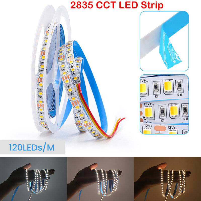 유연한 LED 테이프 리본 라이트 램프, CCT 쿨, 웜, 내추럴 화이트, SMD 5050, 5054, 5630 2835, 5M, 600LED 스트립, 12V, 24V