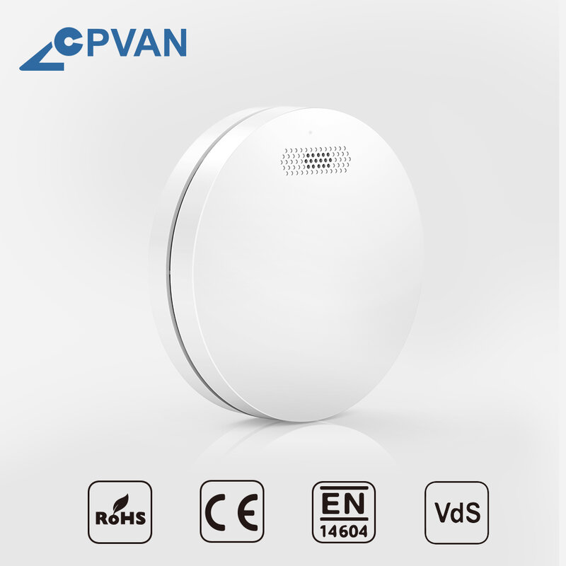 CPVAN-Detector de humo inalámbrico, Interlink con baterías selladas de 10 años, interconexión de 433Mhz, alarmas de humo, protección del Sensor de incendios