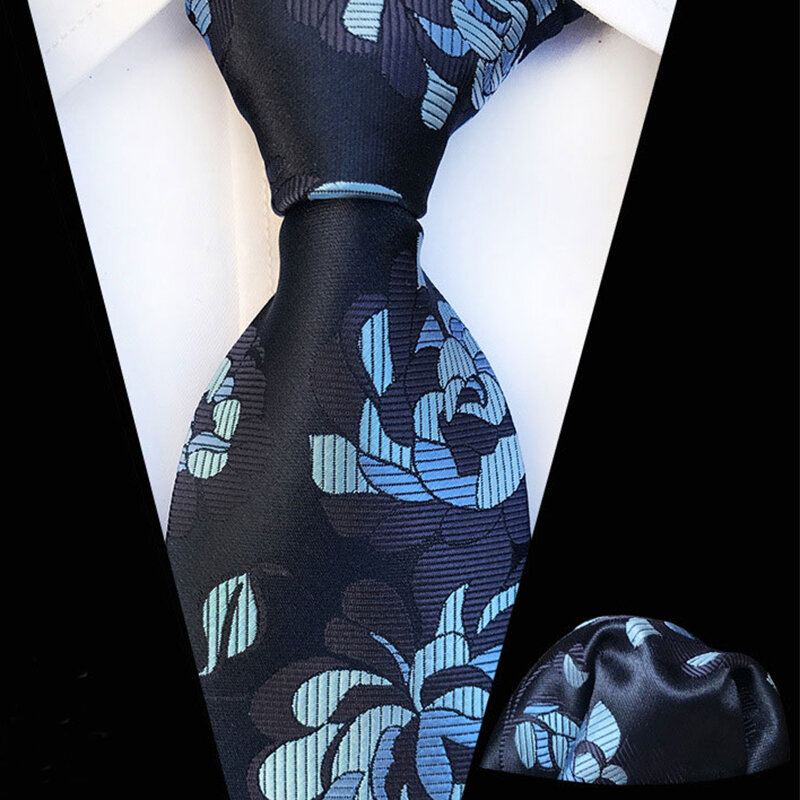 Conjunto de 2 piezas de corbata Floral clásica, pañuelo cuadrado de bolsillo para negocios, boda, fiesta, moda, azul, 8CM