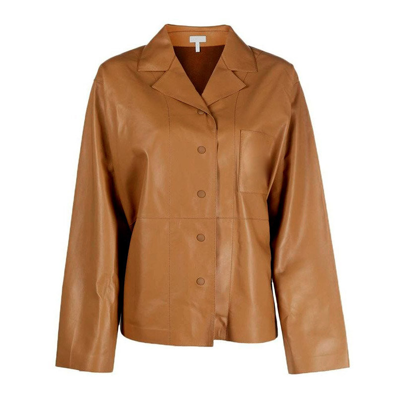 Fashion Casual Female Real Leather Women Outwear Sheepskin Blazer Jacket Coats Button Spring Fall Mid Length Chic Single Button