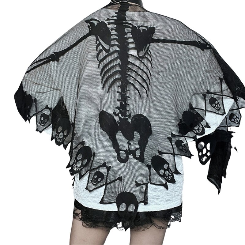 Kostium na Halloween Cape Skull koronkowy szal dla kobiet akcesoria gotyckie Dropship
