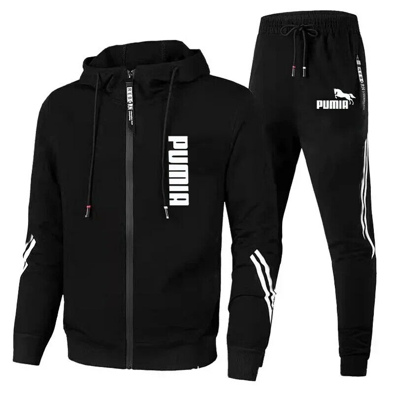 Men Autumn Winter Long Sleeve Sport Tracksuit Fashion Zipper Jackets and Sweatpants Casual Male Fleece Printed Sweater Suits