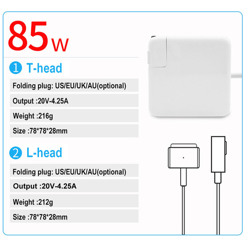 20V 4.25A 85W T/LCharger For Mac Book Pro 15" 17"Retina Display A1425 A1398 A1424 for Mag*2 Power Adapter
