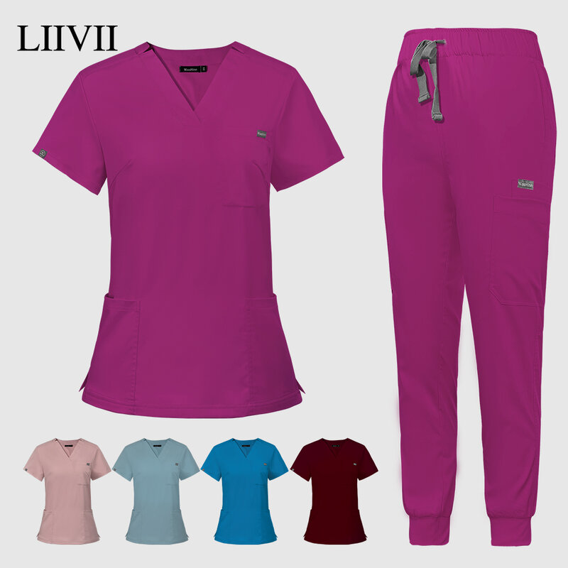Multicolor Scrubs Uniform Short Sleeve Tops+Pants Nursing Uniform Women Pet Shop Doctor Scrub Medical Surgery Workwear Scrub Set