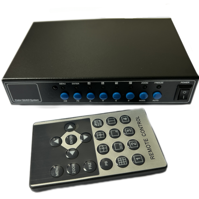 4CH color video quad splitter processor with  graphics array output for CCTV systems