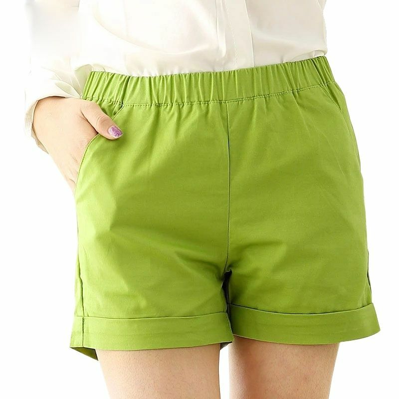 Pantalones cortos de motorista para mujer, Pantalón de algodón, holgado, informal, Color caramelo, cintura ancha, transpirable, cintura elástica