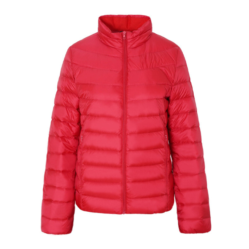 Jaket bulu angsa wanita, jaket bulu angsa warna polos musim gugur musim dingin ringan pendek warna polos untuk wanita