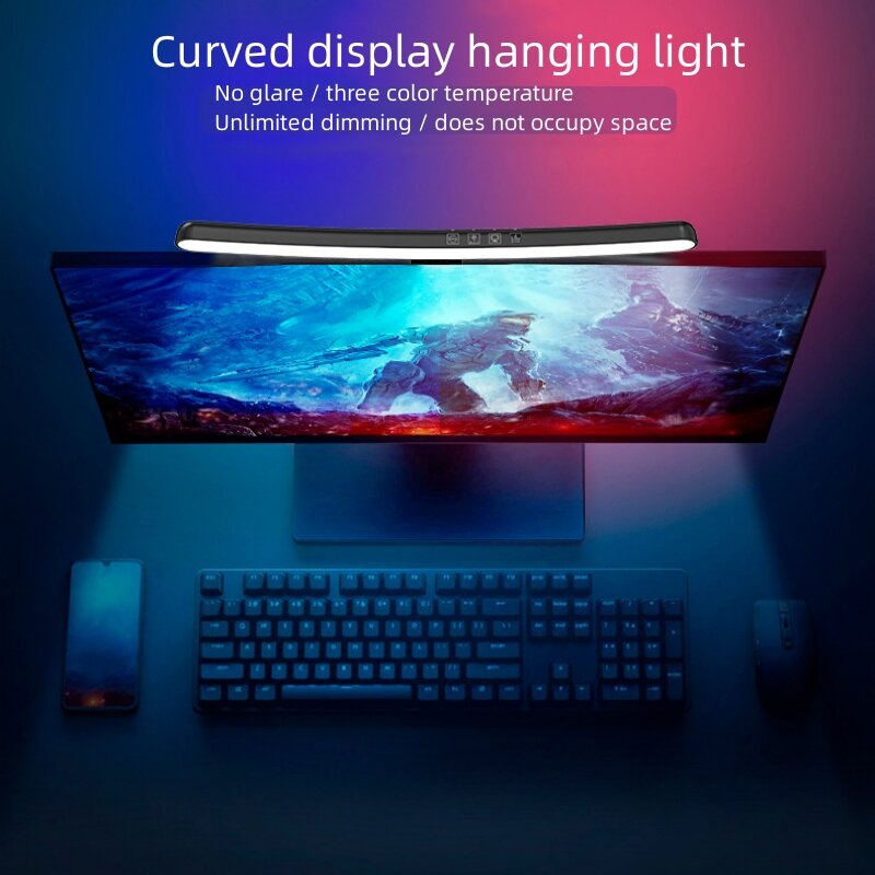 MEMEOKON LED desk RGBlamp Hanging Light for computer straight screen curved screen Eyes Protection Learning Display Reading Lamp