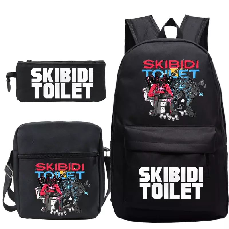 Zestaw plecak szkolny dla dzieci 3 szt. Torba z nadrukiem toaletowy Skibidi do uczeń szkoły podstawowej plecak dziecięcy o dużej pojemności plecak Anime
