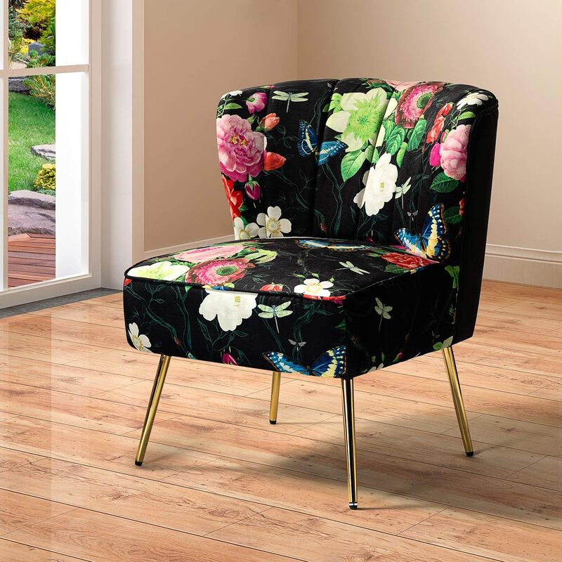 Comfortable down back living room chair, floral fabric armless small side chair, bedroom reading room upholstered slippers chair