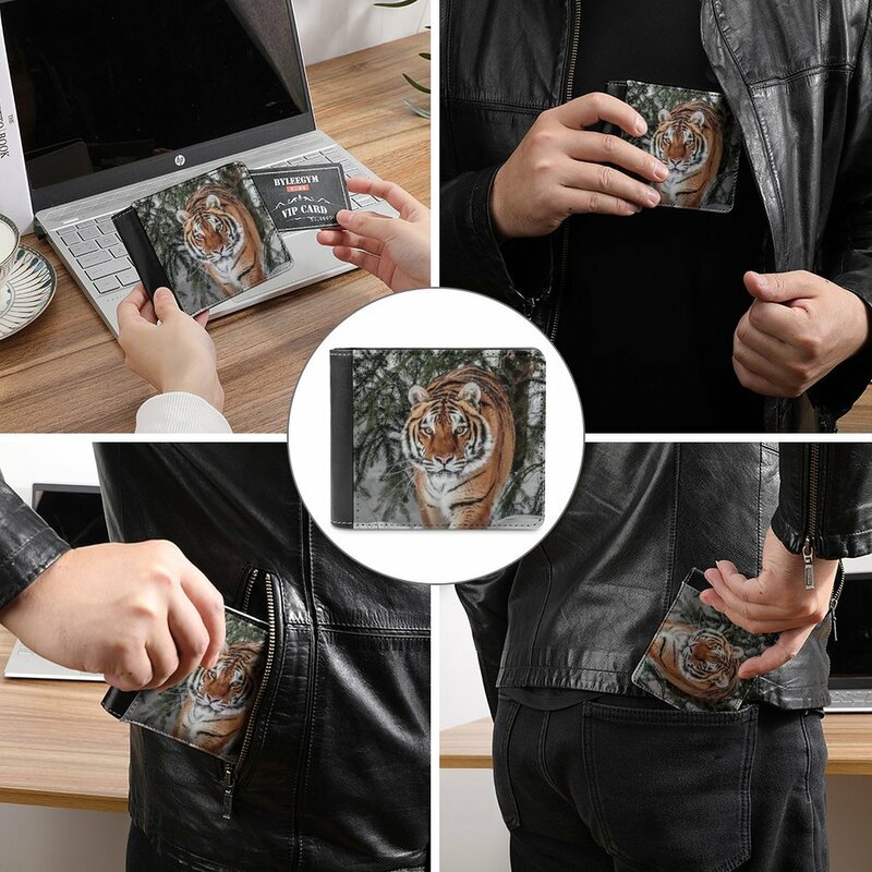 Siberian Amur Tiger Leather Wallet Men Slim Purse Card Holder Wallets Money Bag Tiger Siberian Tiger Animal Cat Bengal Tiger