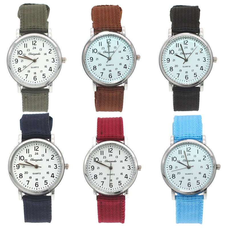 Часы наручные Chaoyada детские, кварцевые холщовые, в стиле милитари, для мальчиков и девочек, 24 часа, для студентов