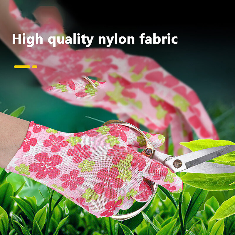 1 pairs Yard Cleaning Palm-Coated Floral Garden Gloves Women Non-Slip Working Gloves Non-Slip Household Labor Protection Gloves