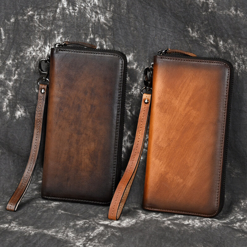 Кожаный деловой кошелек Tree Jelly в стиле ретро для мужчин, ручная полированная сумка с несколькими отделениями для карт, повседневный кожаный кошелек