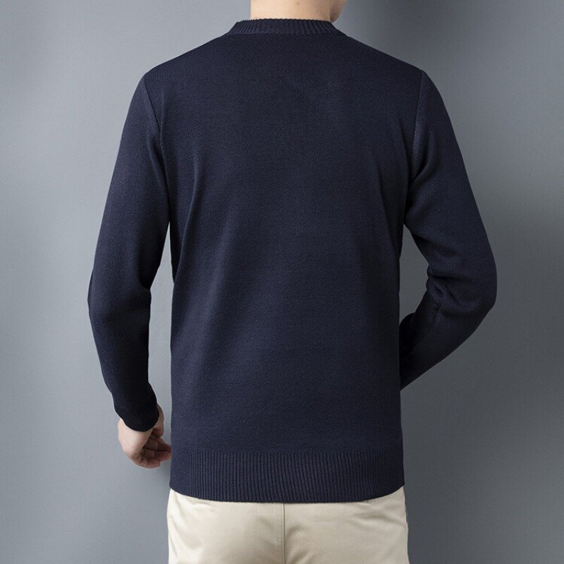 Suéter xadrez estampado de manga comprida masculino, pulôver versátil, suéter de malha, gola redonda, moda casual, novo, 2023