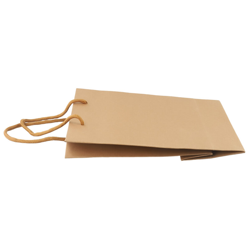 Bolsa de mano de papel Kraft marrón, bolsas de transporte creativas con asa plana, bolsas de papel reciclables para el hogar, compras, bodas suaves