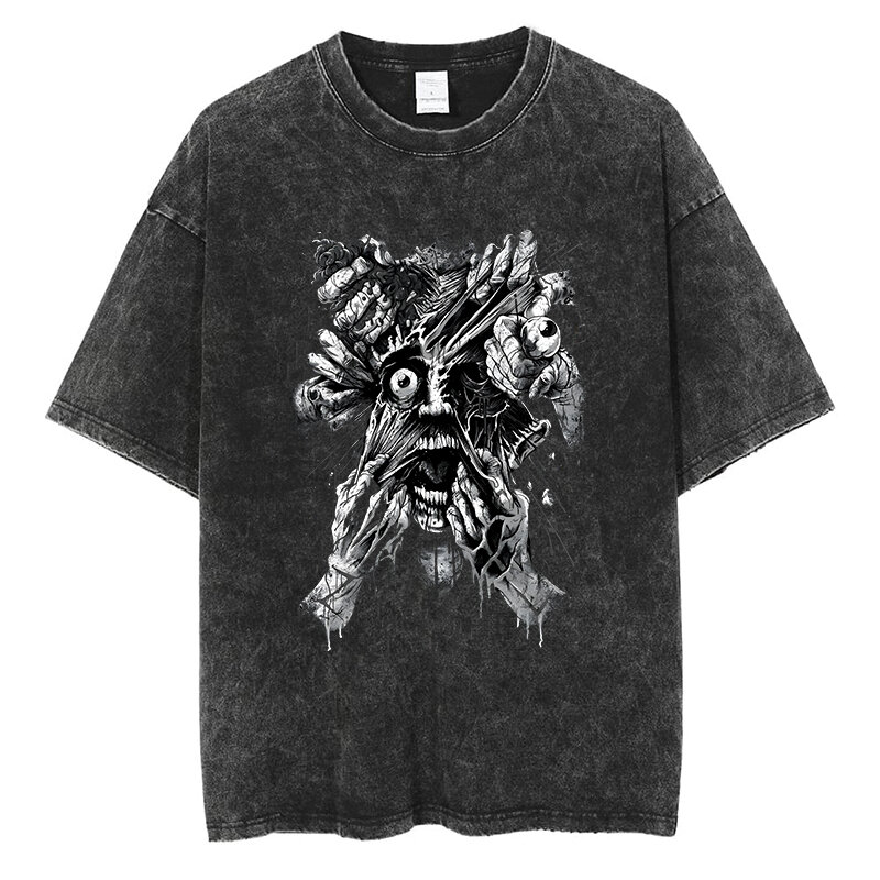 Gothic grafis T Shirt Retro tengkorak cetak horor Grunge Streetwear katun Vintage Pria Wanita ukuran besar kaus lengan pendek hitam