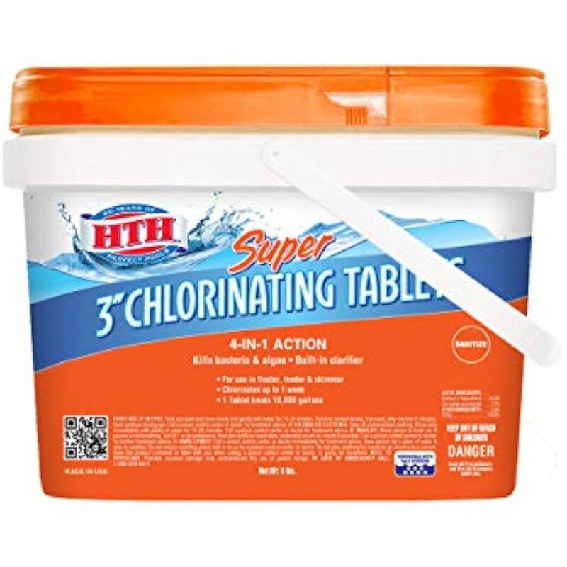 HTH 42043 Super 3" Chlorinating Tablets Swimming Pool Chlorine, 8 lbs