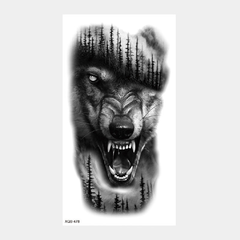 Lengan Atas Tato Mahkota Singa Harimau Kepala Serigala Tahan Air Stiker Tato Sementara Seni Tubuh Tato Palsu untuk Wanita dan Pria