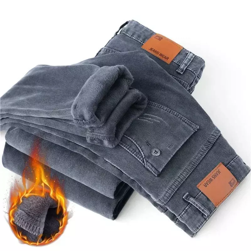 2023 Herfst En Winter Nieuwe Klassieke Modetrend Plus Fleece Stretch Shorts Heren Casual Comfort Warme Hoge Kwaliteit Jeans 27-38