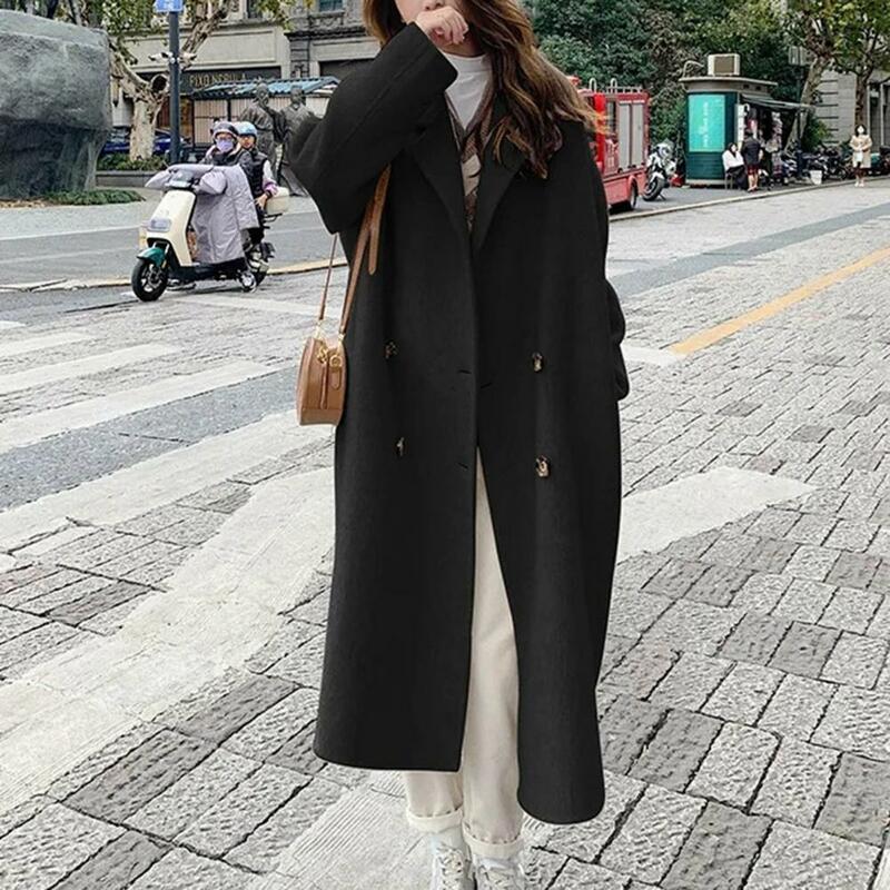 Płaszcz zimowy dla kobiet jesień nowy wełna mieszana koreański styl luźny, z klapami długi jednorzędowy rękaw ciepła moda eleganckie płaszcze
